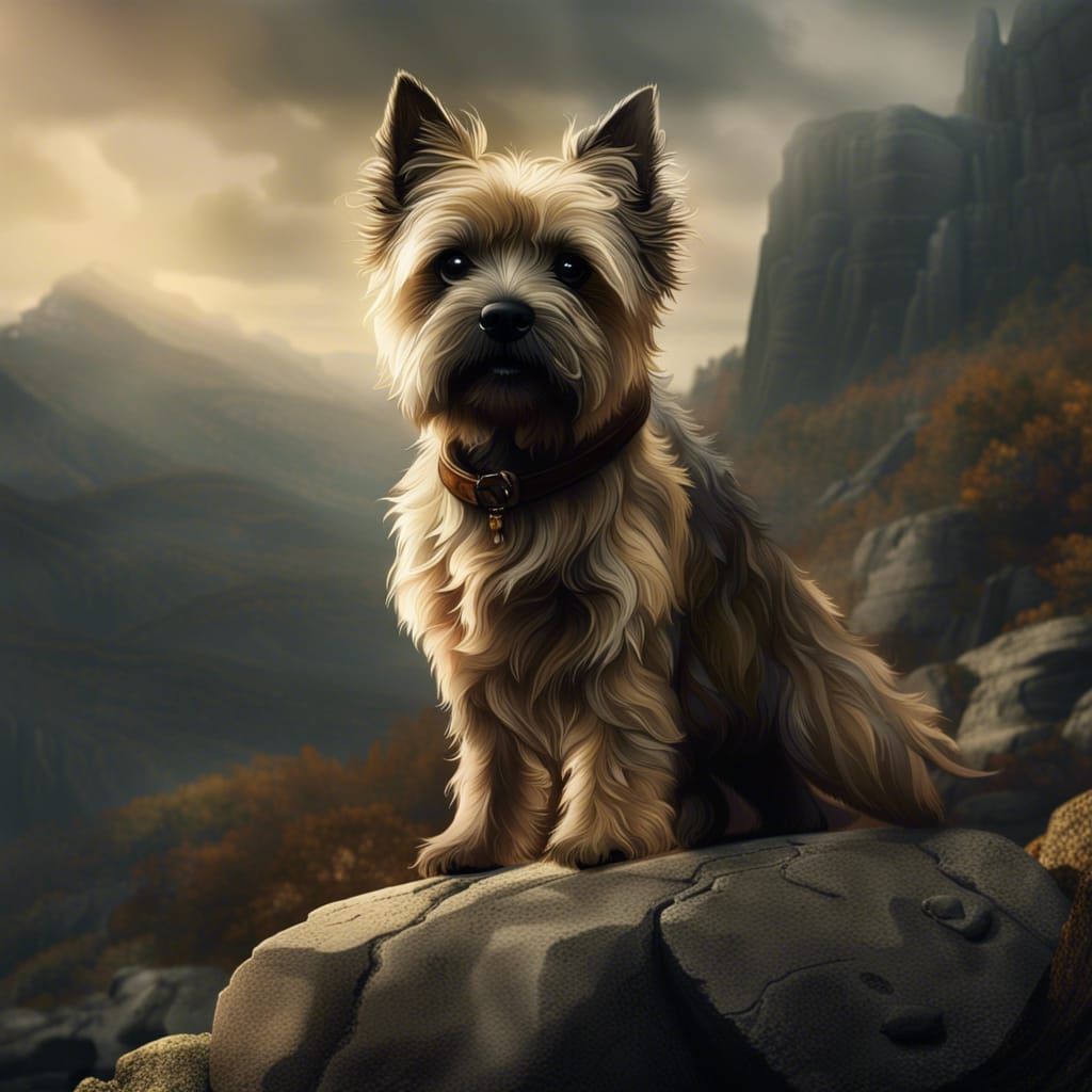 Cairn Terrier on Stone Wall: Digital Matte Painting