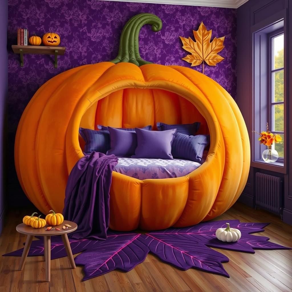 Photorealistic Pumpkin Bed in Autumn Bedroom
