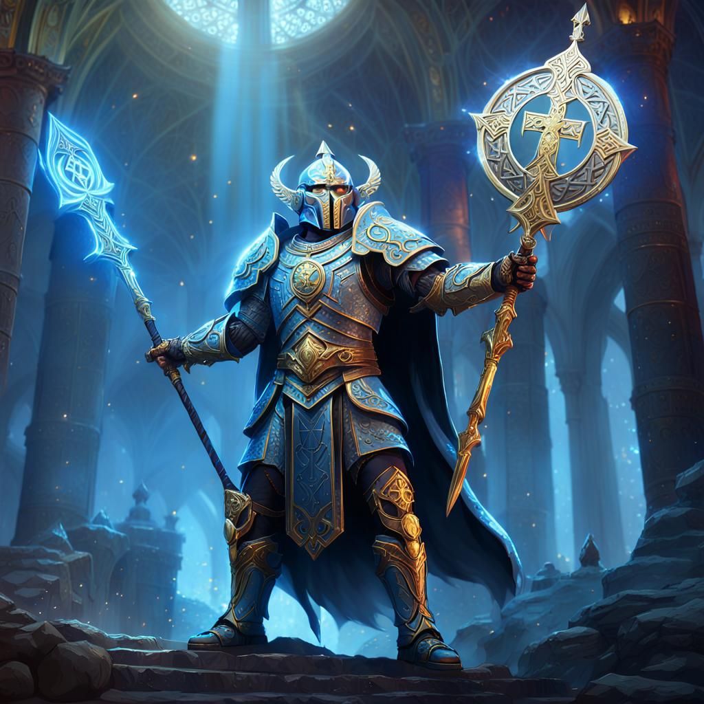 Cleric Fighter Casting Spell in Fantasy Illustration