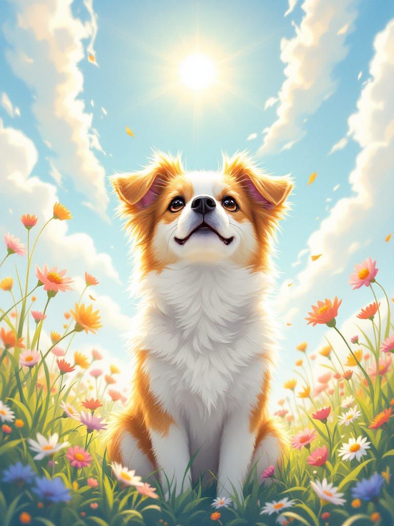 Luminous Anime Portrait of a Dog in Sunlight