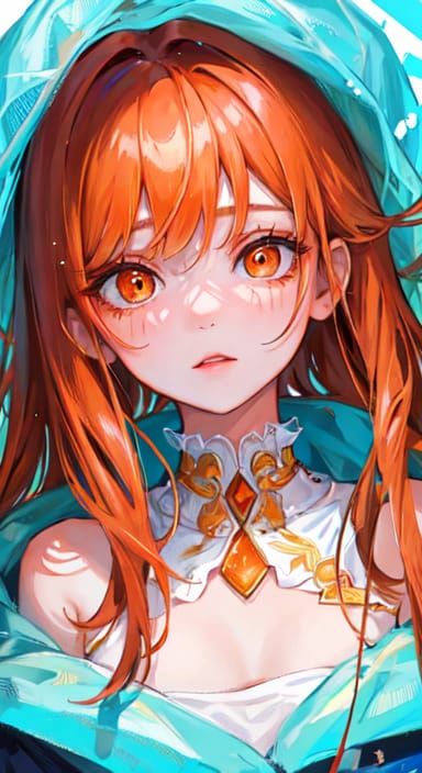 Anime Girl with Orange Hair and Sad Expression