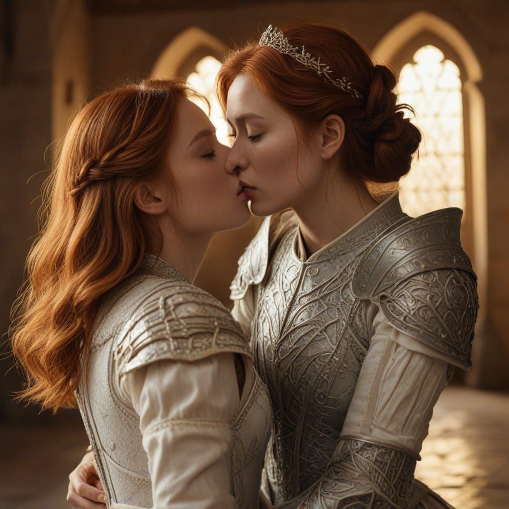 Romantic Castle Kiss in Fantasy Illustration Style