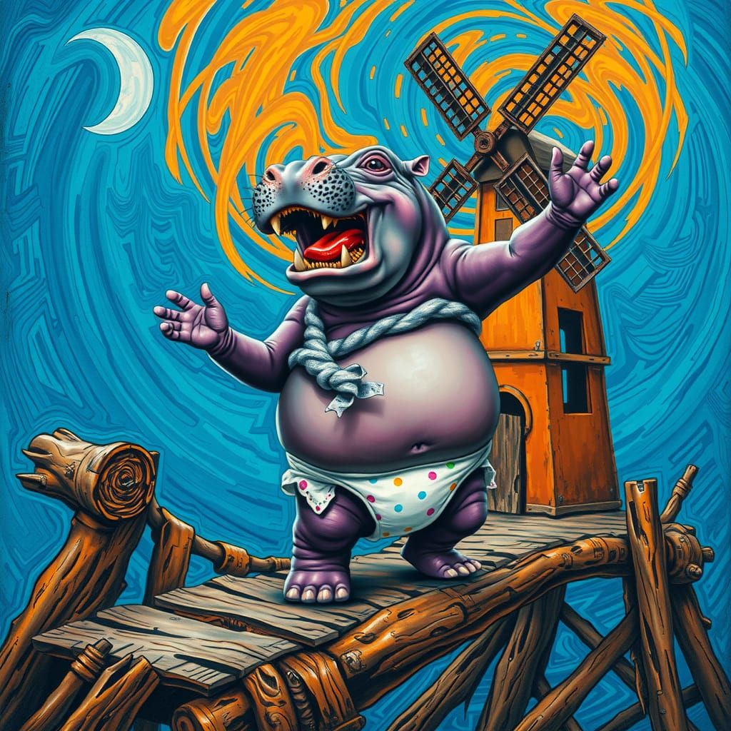 Emotive Purple Hippo's Surreal Scream by Windmill