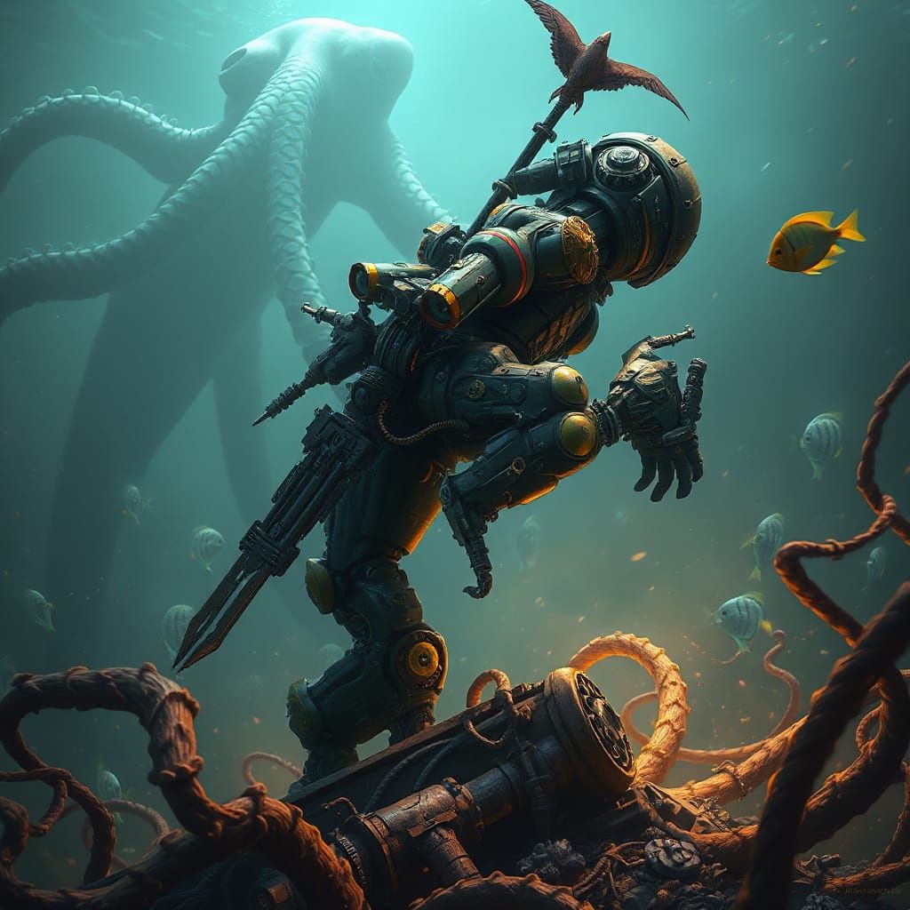 Cybernetic Knight Emerges from Sunken Shipwreck