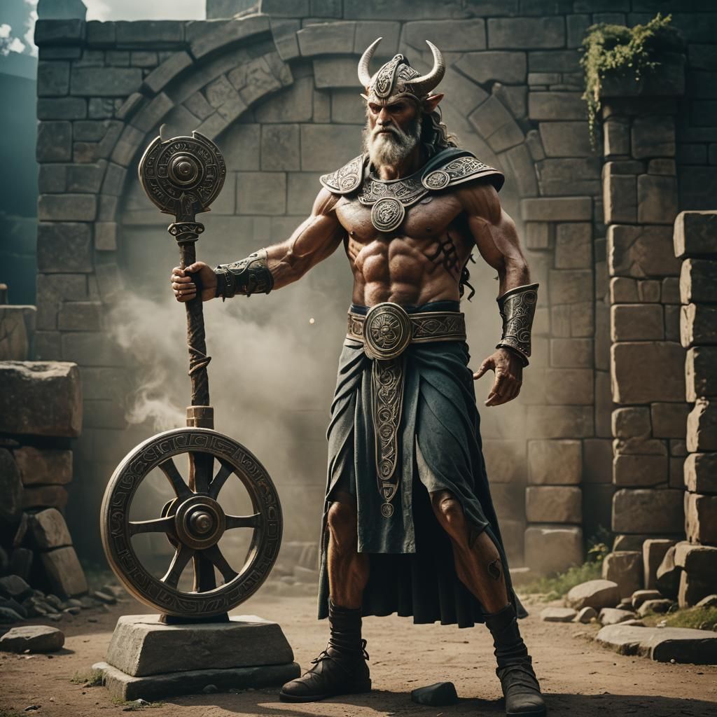 Celtic God Taranis Wielding Lightning Bolt