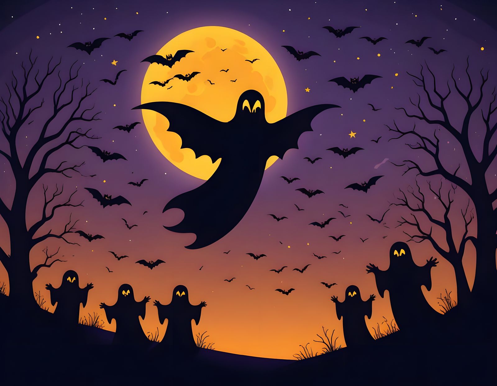 Mysterious Phantoms Flying in Ghosted Night Shadows