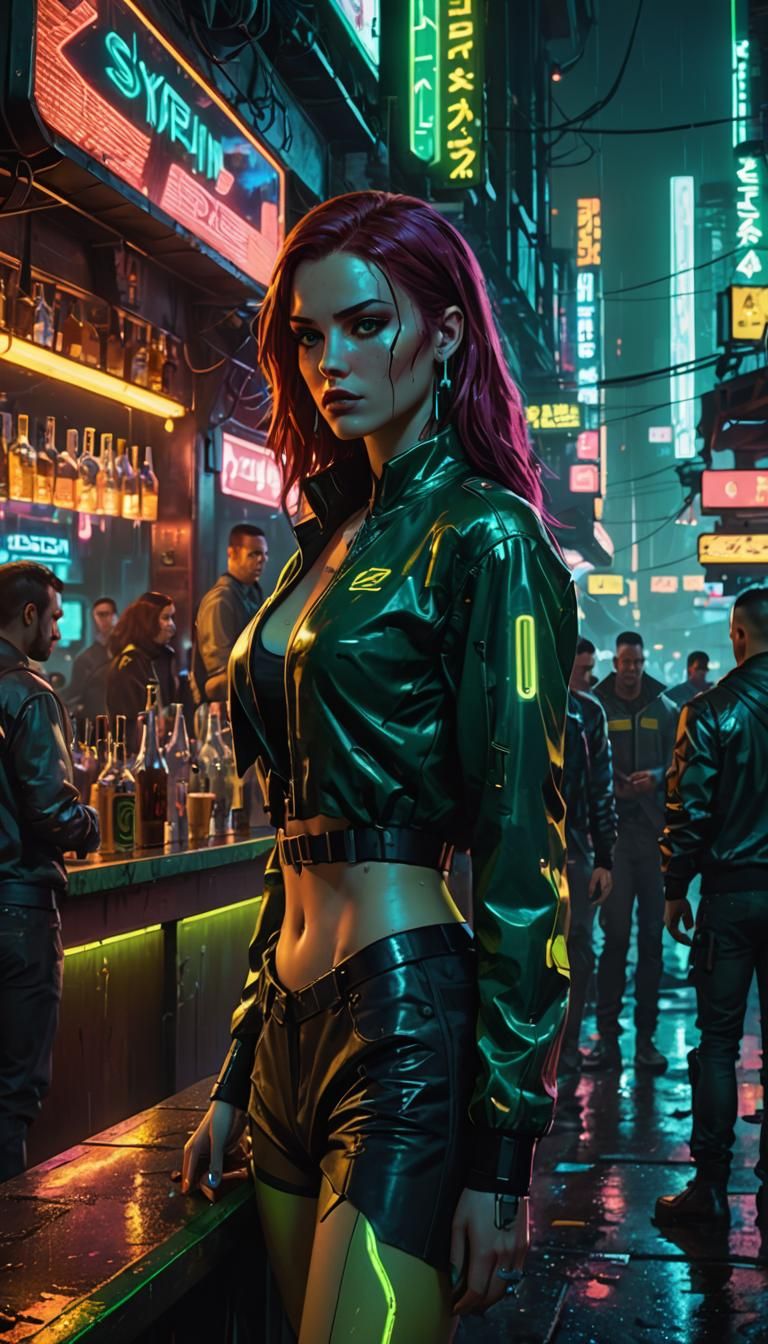 Cyberpunk Woman in Neon Cityscape