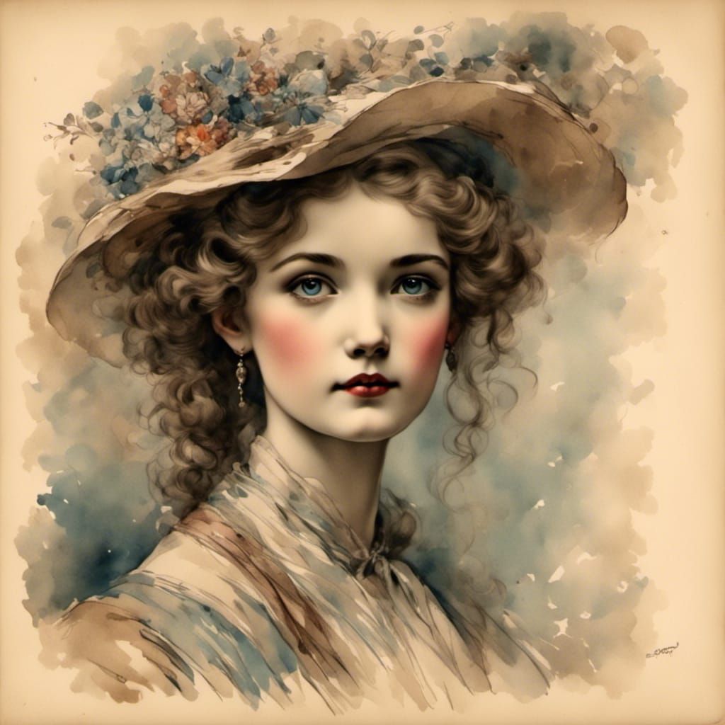 1920s Vintage Portrait Sketch with Bokeh