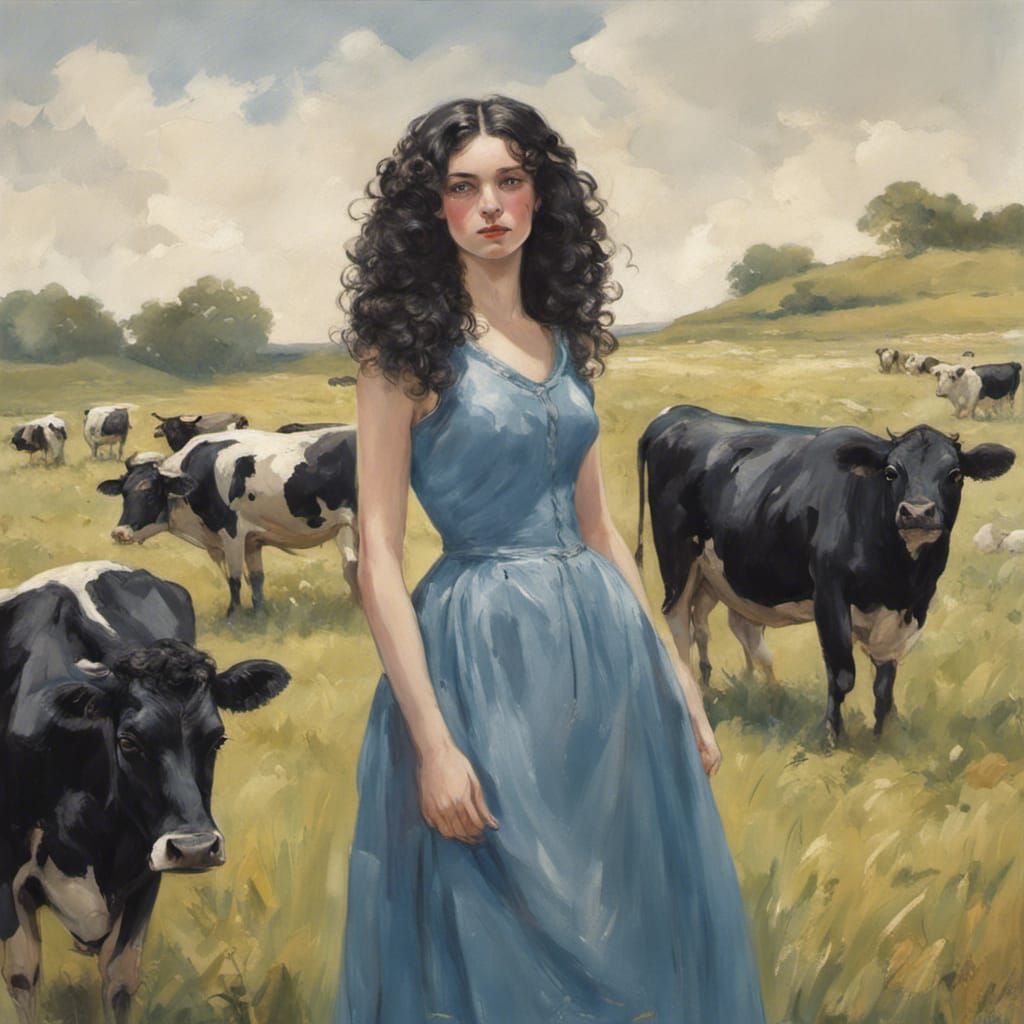 Irish Woman Portrait in Field, Hyperdetailed Digital Art