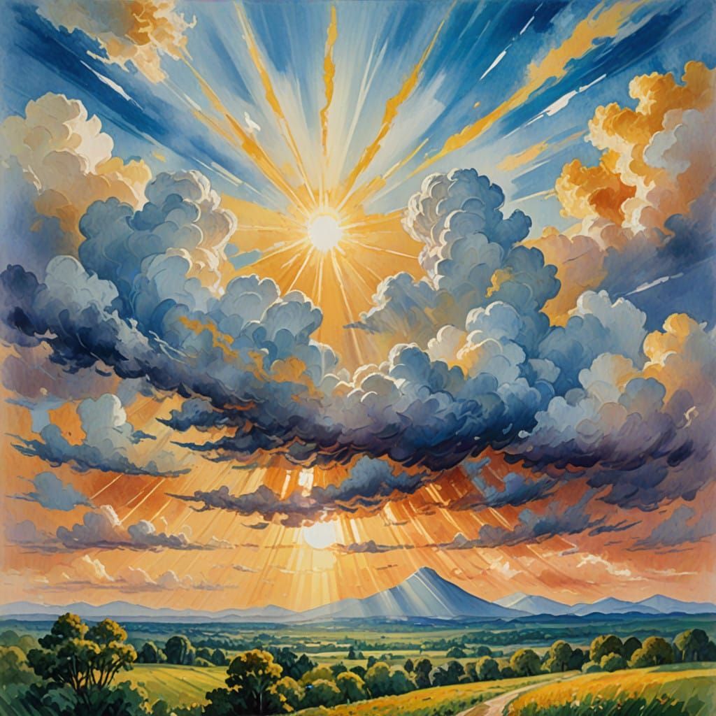 Surreal Divine Revelation in Vibrant Gouache