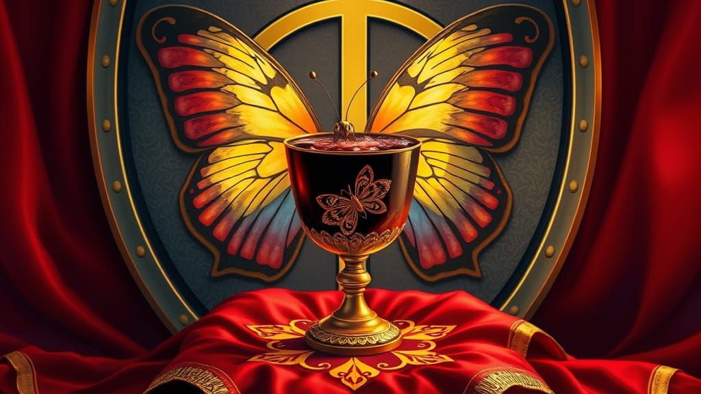 Golden Butterfly Chalice: Detailed Matte Painting