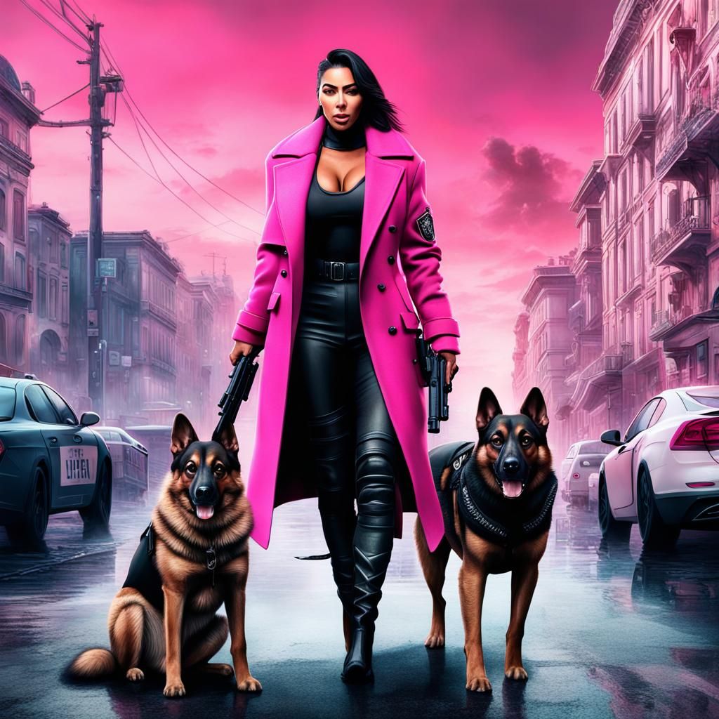 Kim Kardashian as Police Officer with Alsatian