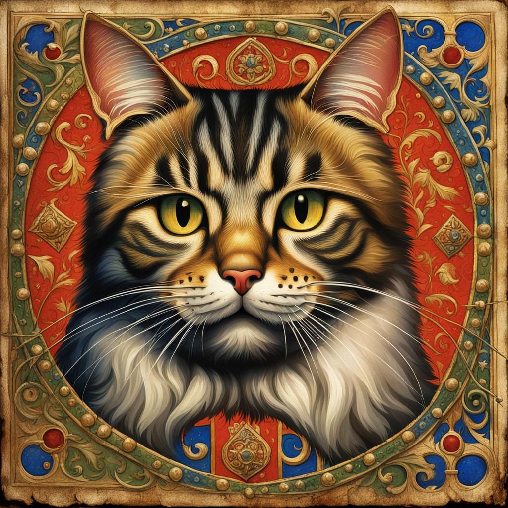 Medieval Cat in Illuminated Manuscript Style
