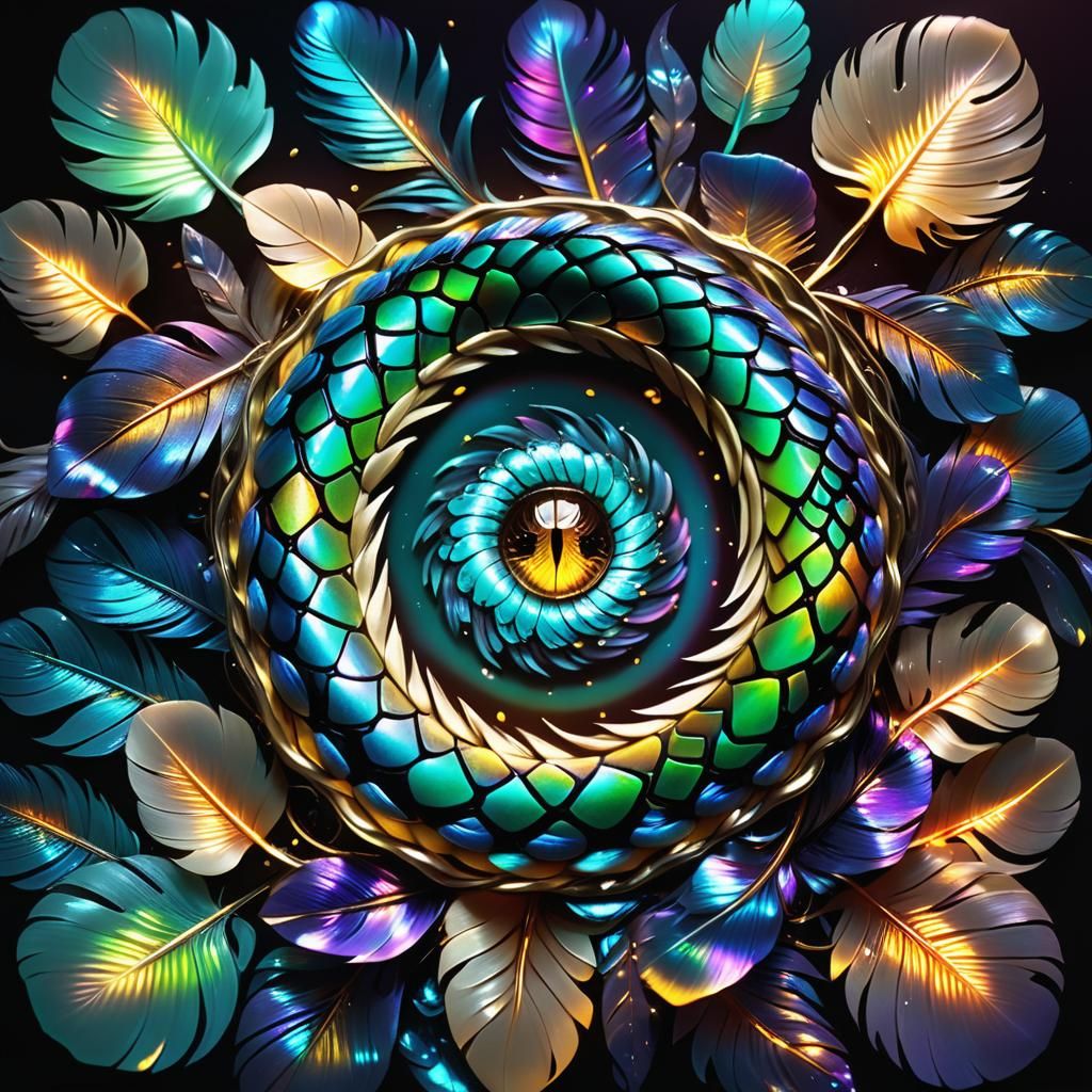 Bioluminescent Baby Snake with Feathery Hair, Splash Art