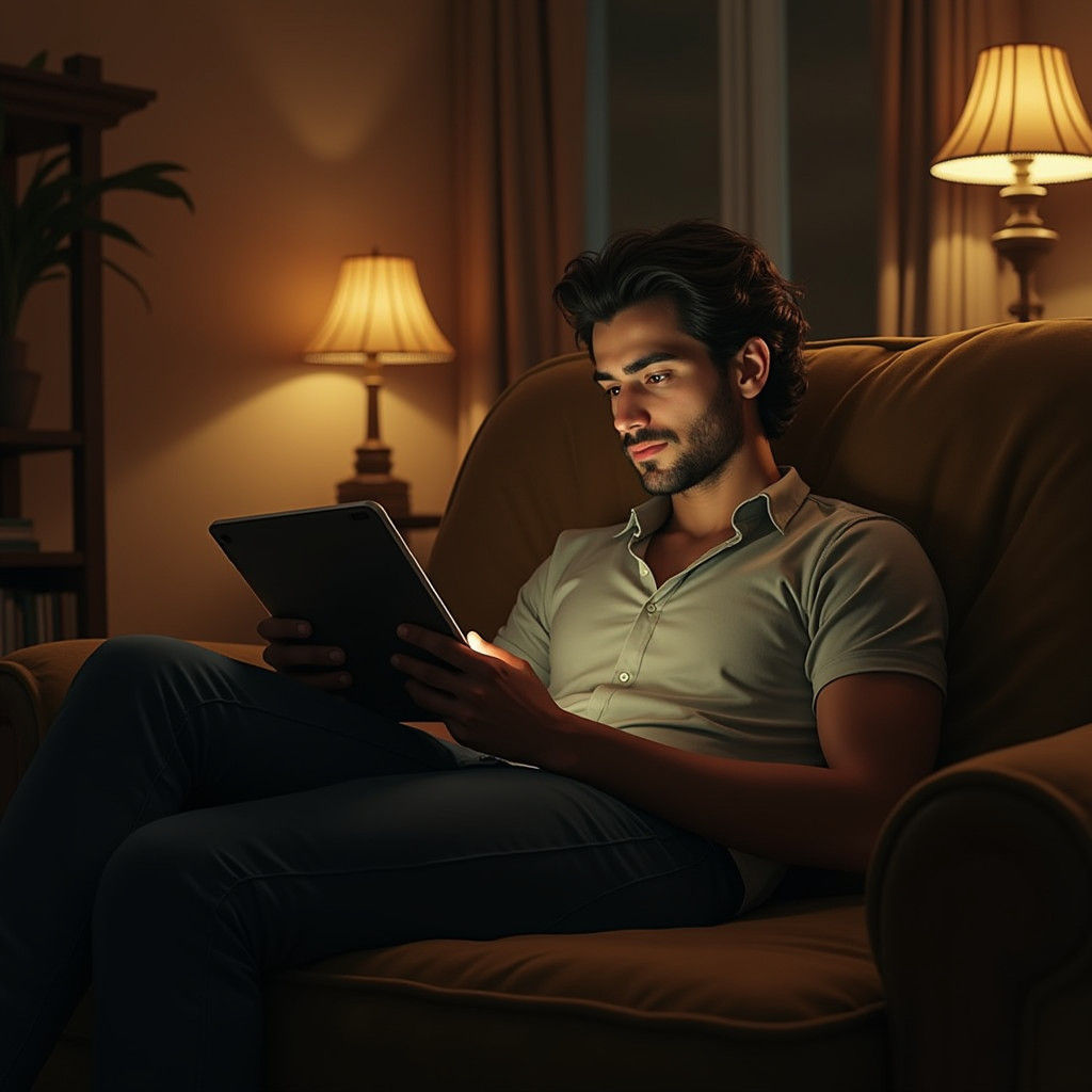 Digital Dreamer: Atmospheric Matte Painting of a Tablet User