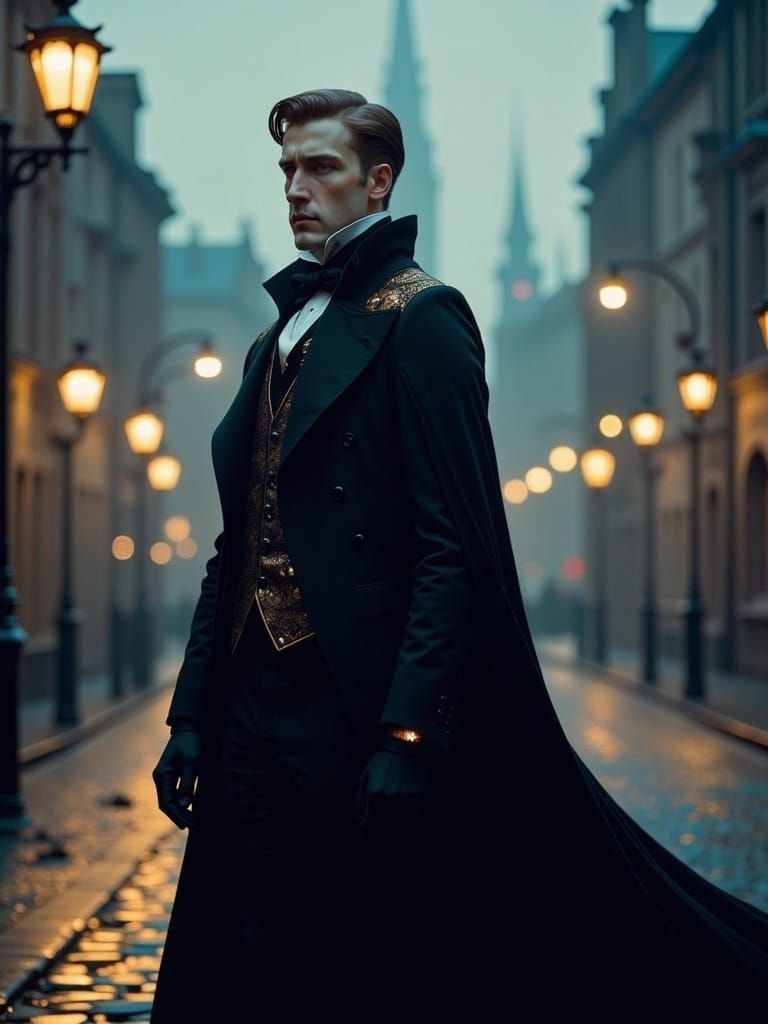 Enigmatic Victorian Gentleman in Gothic Setting