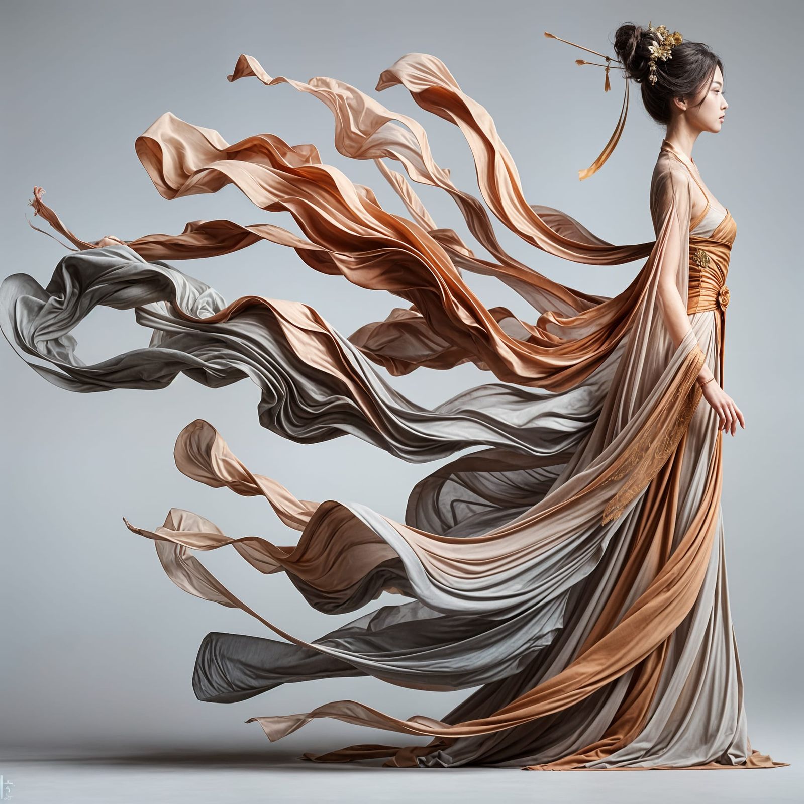 Elegant Chinese Woman in Flowing Drapery