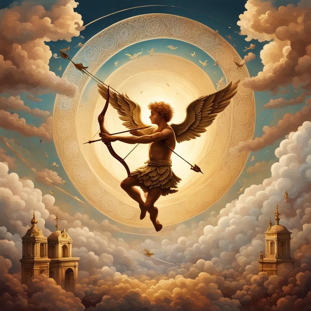Cupid's Heart Arrow in Golden Cloud Spiral
