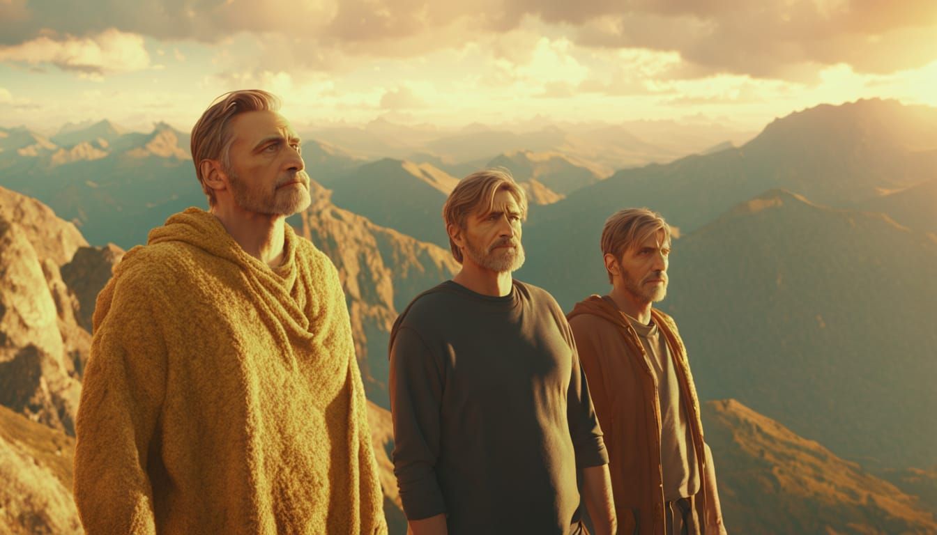 Men on Mountain at Golden Hour