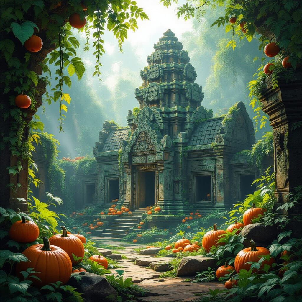 Ancient Temple Overgrown with Mystical Flora in Hidden Valle...