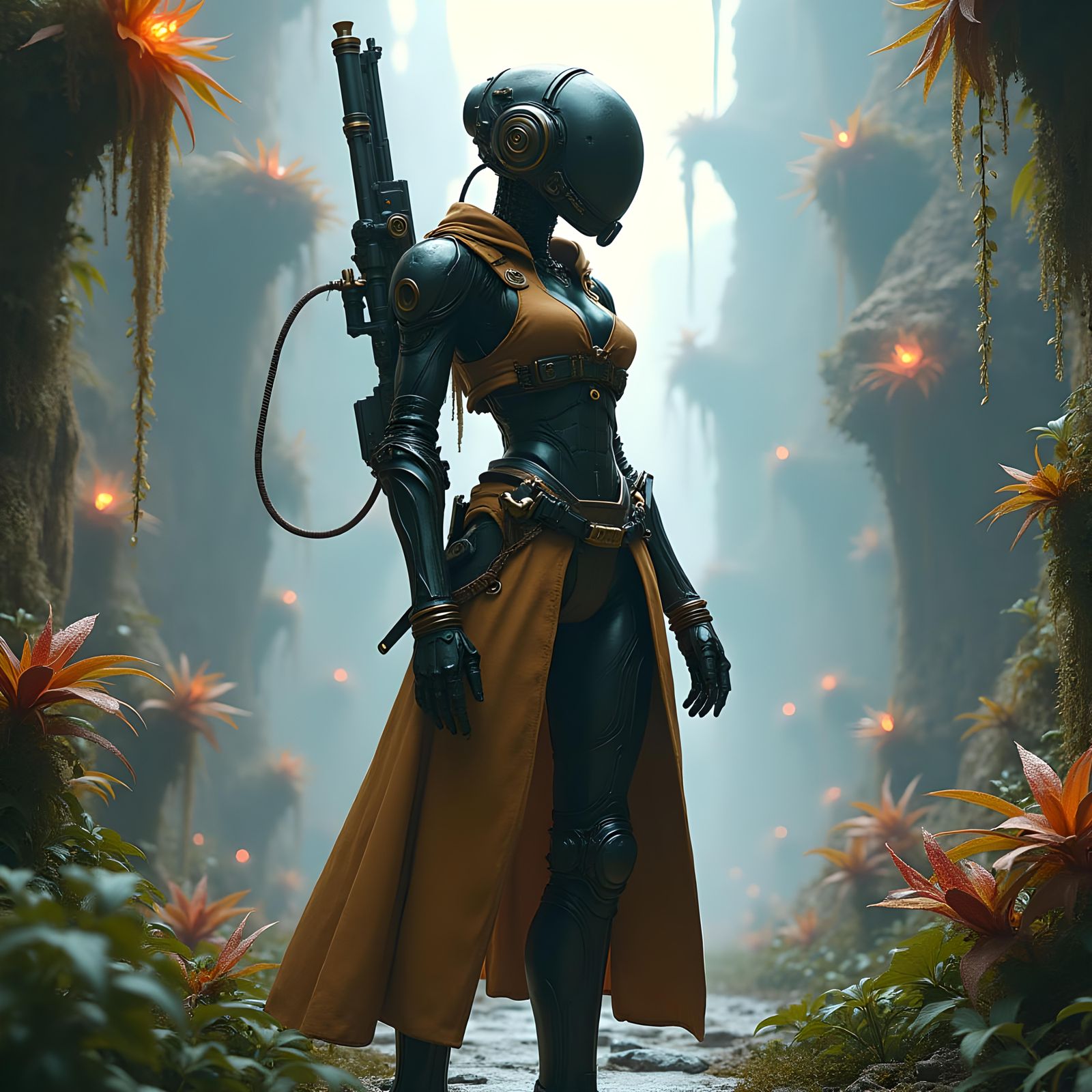 Anime Robot Cowgirl in Sci-Fi Space Swamp
