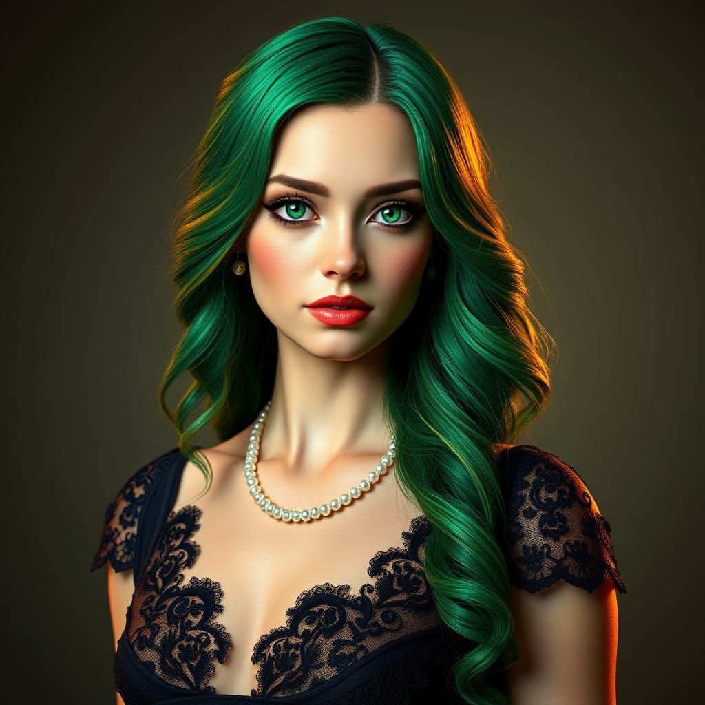 Elegant Woman in Art Nouveau-Inspired Evening Gown