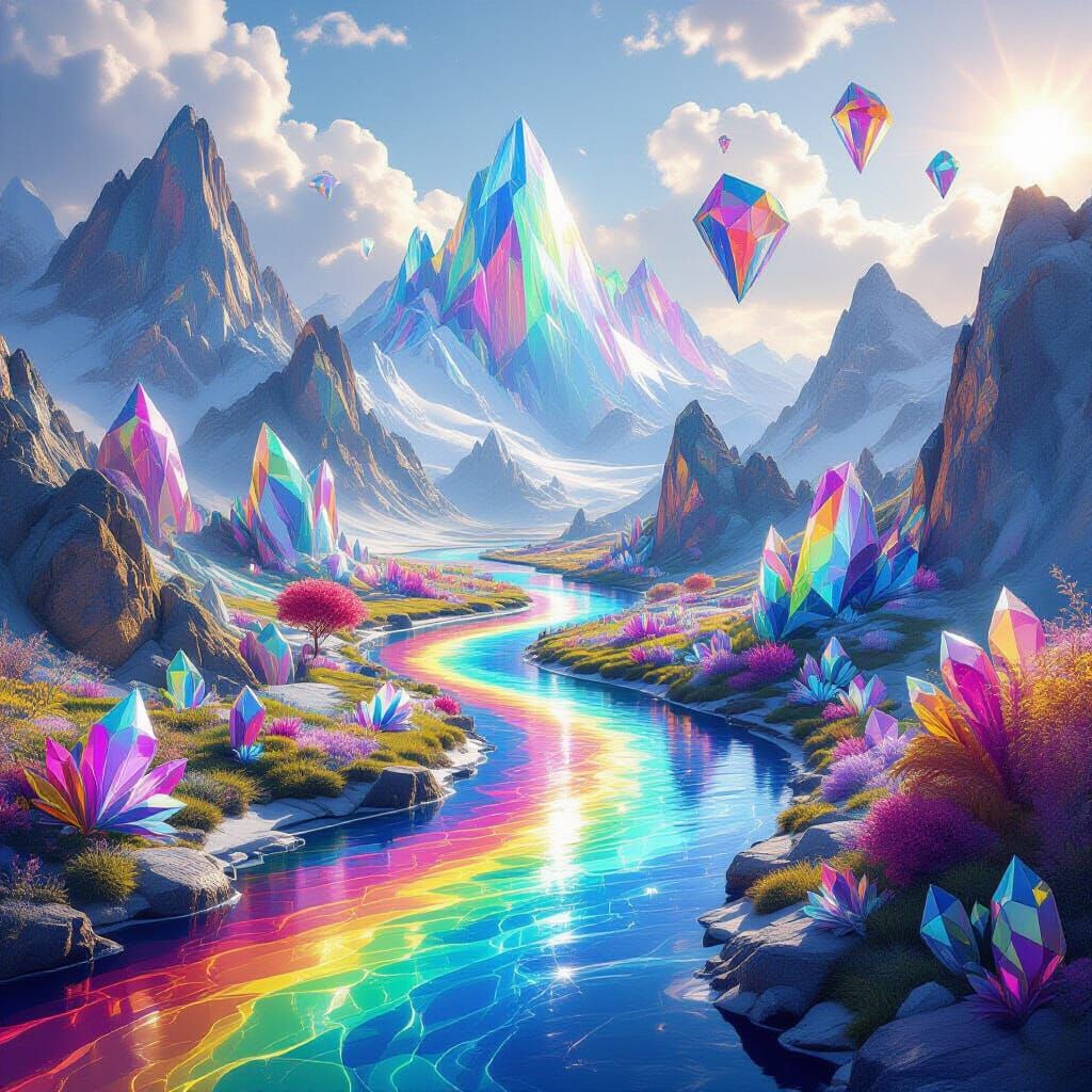 Prism Utopia: Surreal Crystal Mountains and Rainbow River La...
