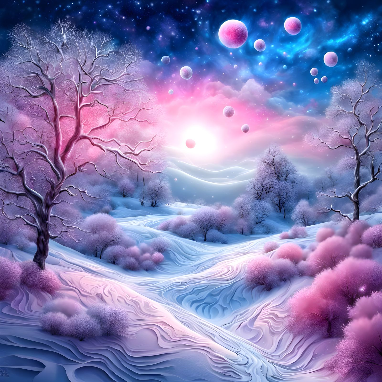 Cosmic Winter Wonderland in Vibrant Colors and Intricate Det...