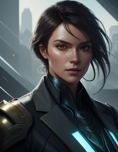 Futuristic Secretary Portrait with Dynamic Lighting