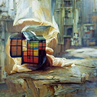 Rubik's Cube in Oil Painting Style