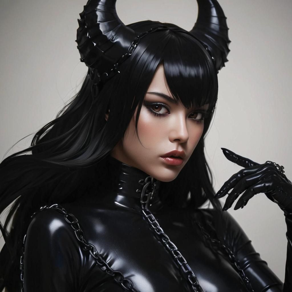 Latina Demon Domina in Latex: Anime Portrait