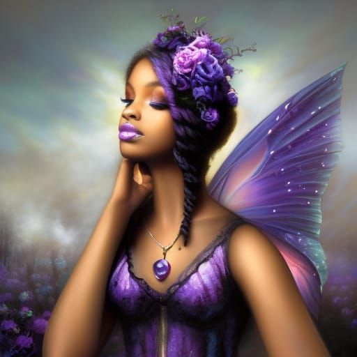 Ethereal Gothic African-American purple fairy 2