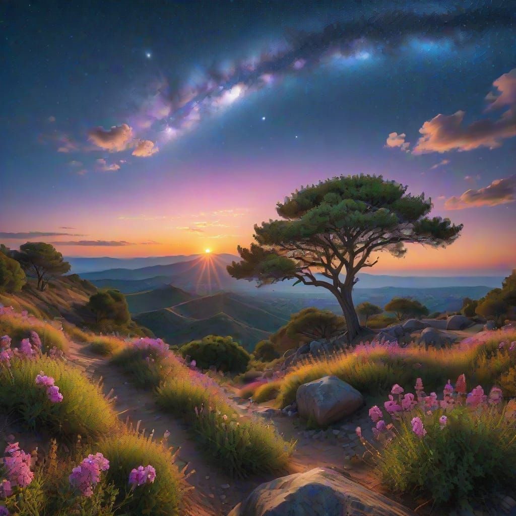 Surreal Sunset Landscape with Brilliant Lua in a Cloudless S...