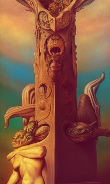 Surreal Basilisk Easter Bunny Totem Pole in Giger Style