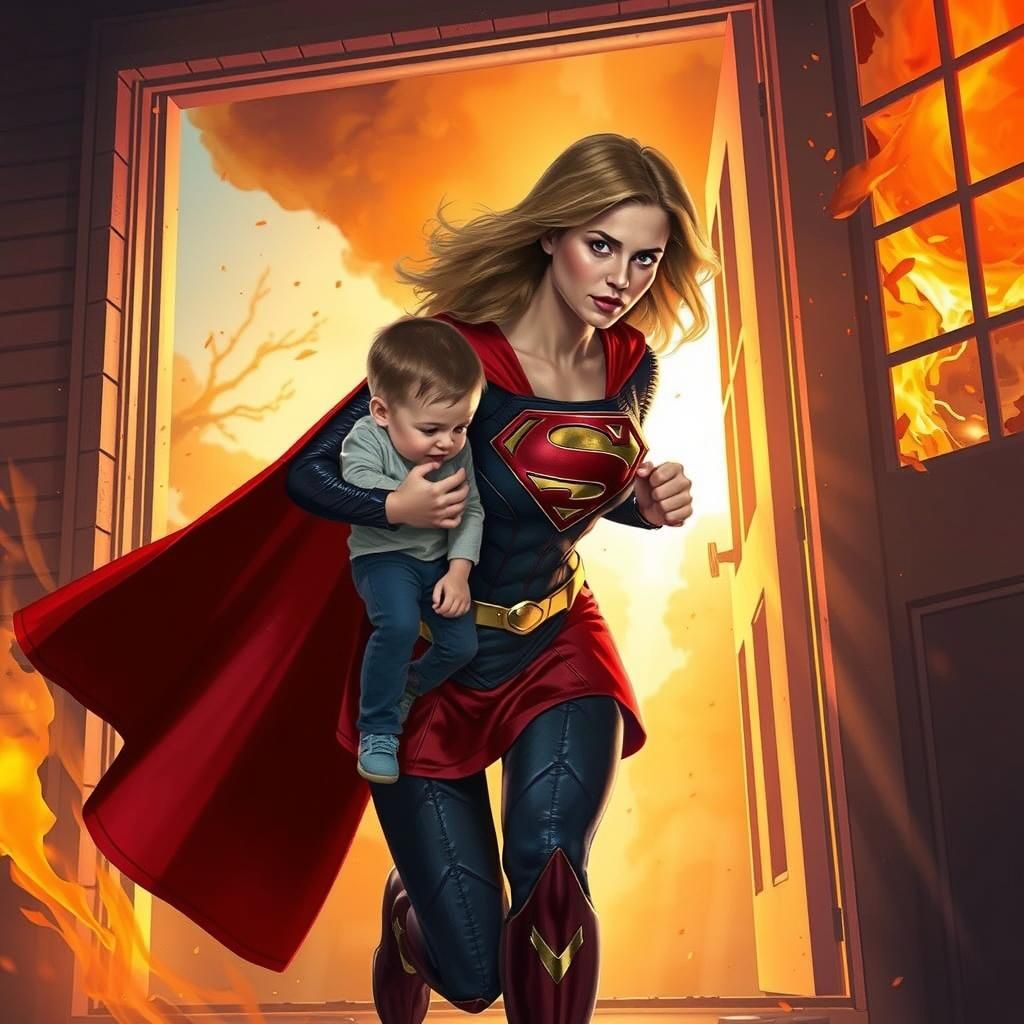 Melissa Benoist supergirl rescuing a child from a house fire
