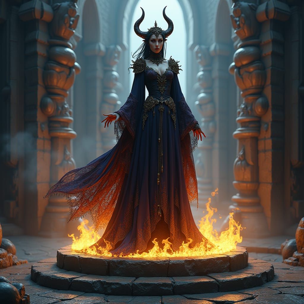 Mystical Sorceress in Dark Fantasy Art Nouveau Style