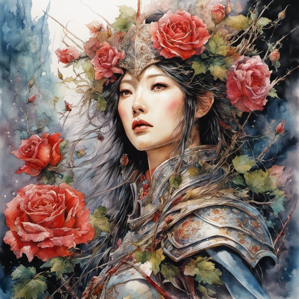 Elegant Warrior in Whimsical Watercolor