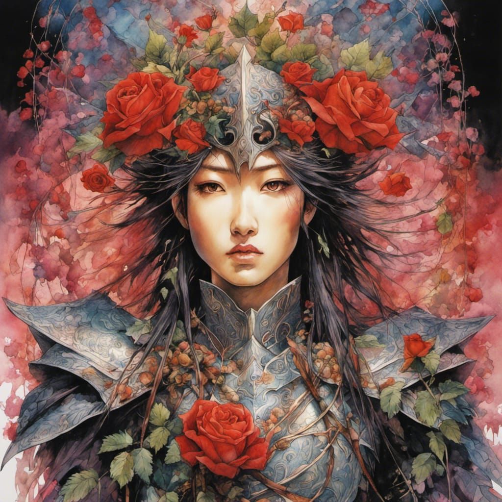 Rose Covered Warrior: A Watercolor Masterpiece