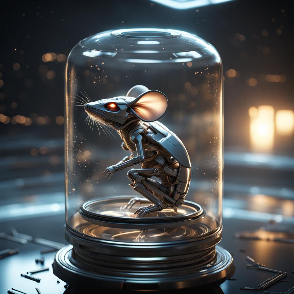 Futuristic Alien Mouse on Meteor in Sci-Fi Style