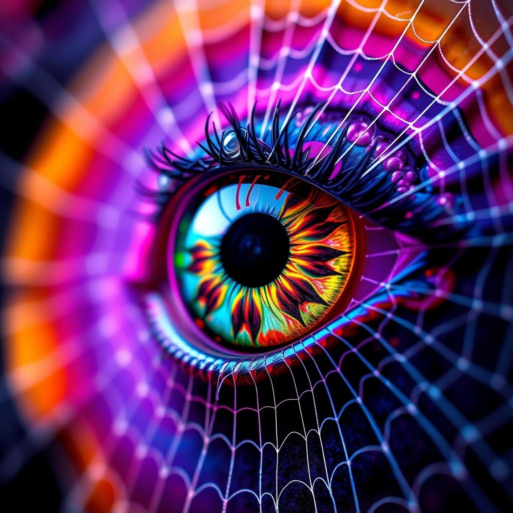 Neon Fractal Eye and Spiderweb