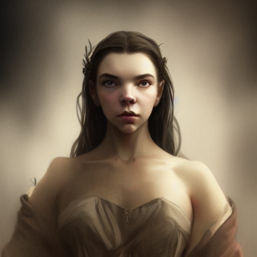 The Witch Anya Taylor-Joy Thomasin VVITCH FULL FIGURE NUE aréole full body head and shoulders portrait, 8k resolution co...