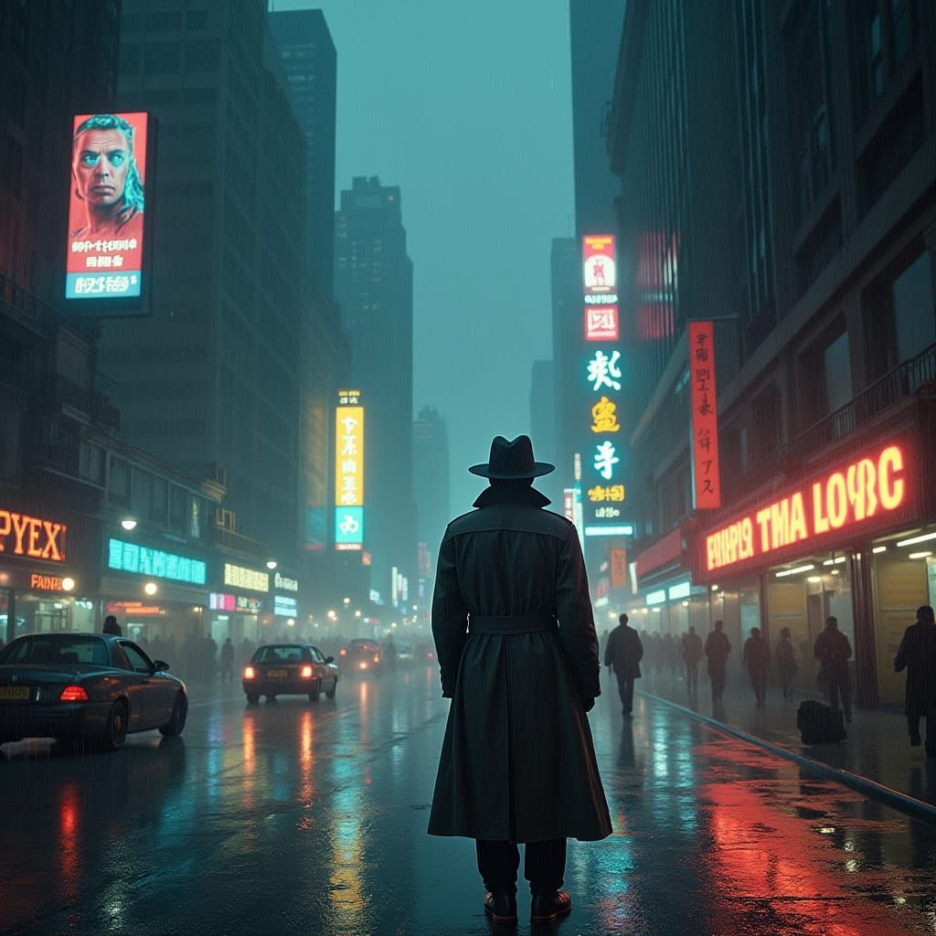 Neon Metropolis: Detective in Film Noir Style
