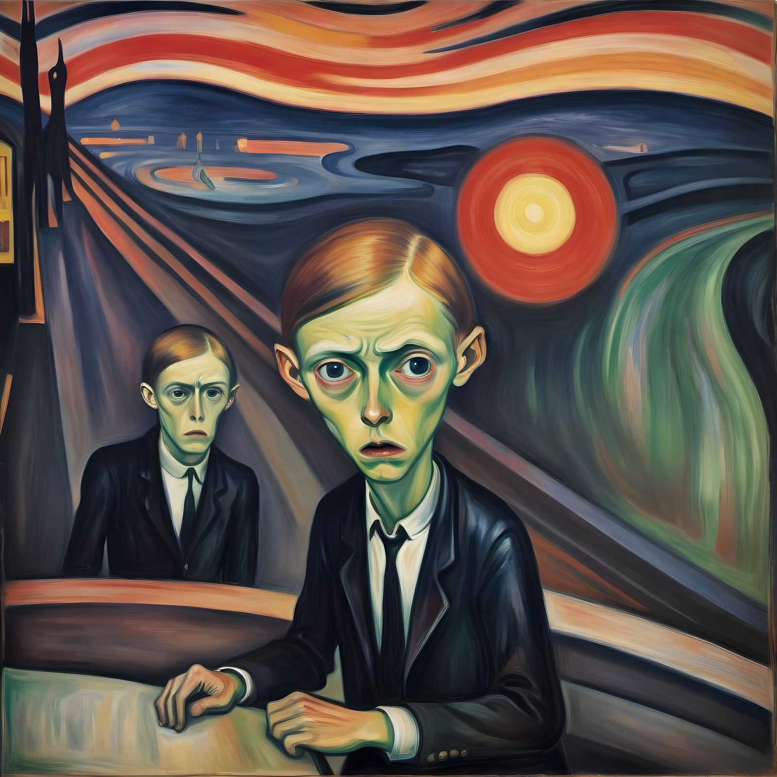 Screaming Man at Broken Phone in Expressionist Style