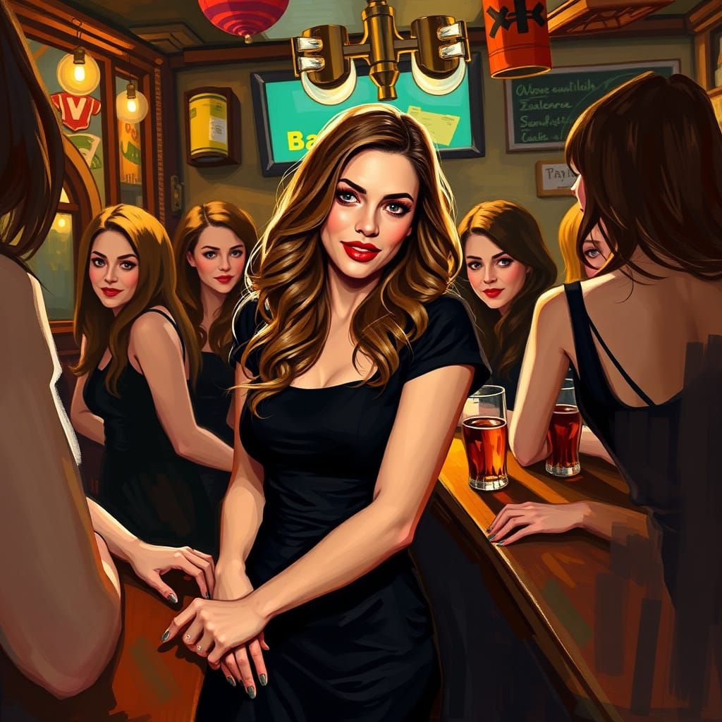 Drunk Woman at Bar, Vibrant Colors, Expressive Brushstrokes