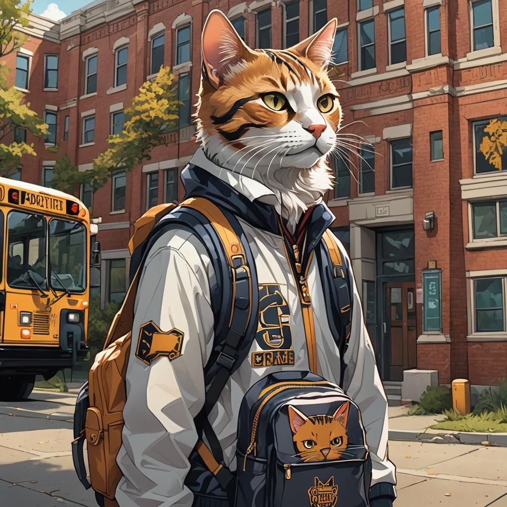 Cat Portrait in Letter Jacket: Digital Concept Art