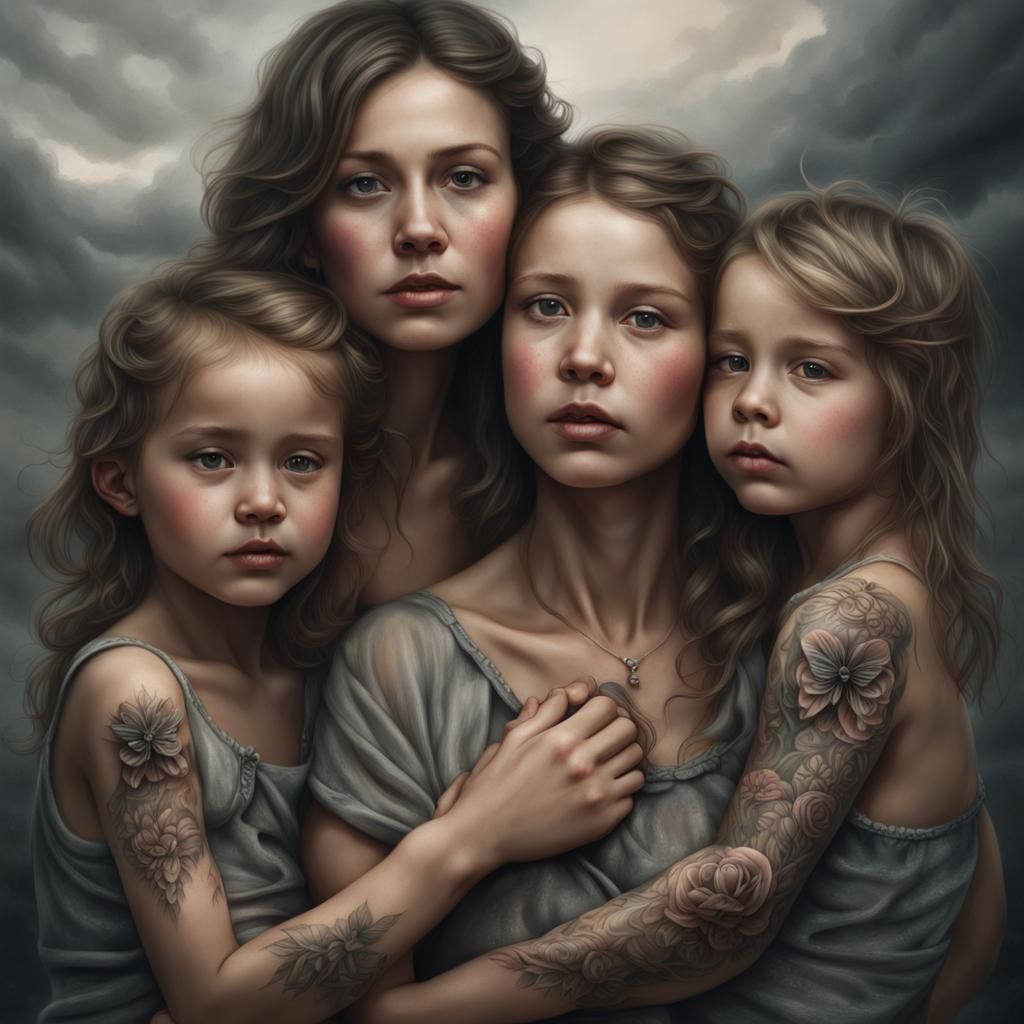 Mother and Daughters Displaying a Shared Tattoo