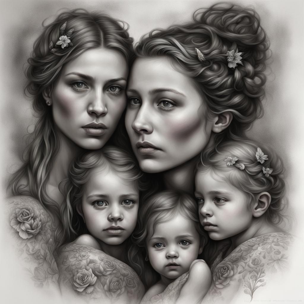 Mother and Daughters' Matching Tattoo: Hyperrealistic Digita...