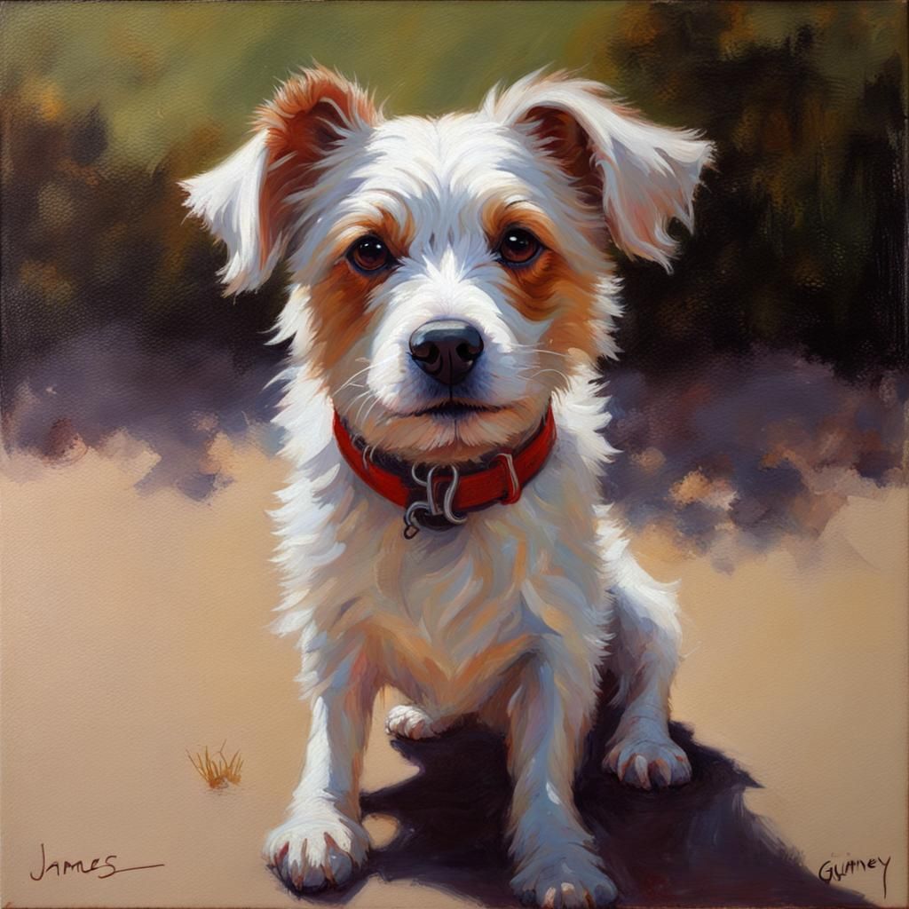 Cute Dog in Oil Painting Style