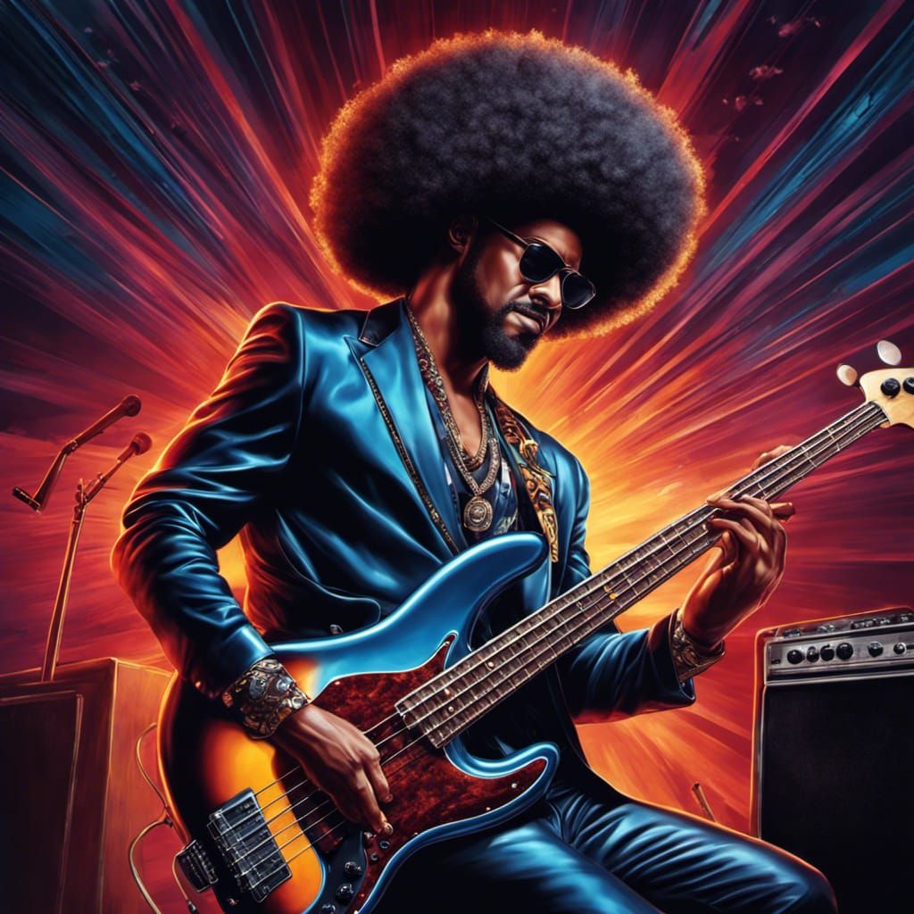 Hyperrealistic Funk Bass Player Illustration