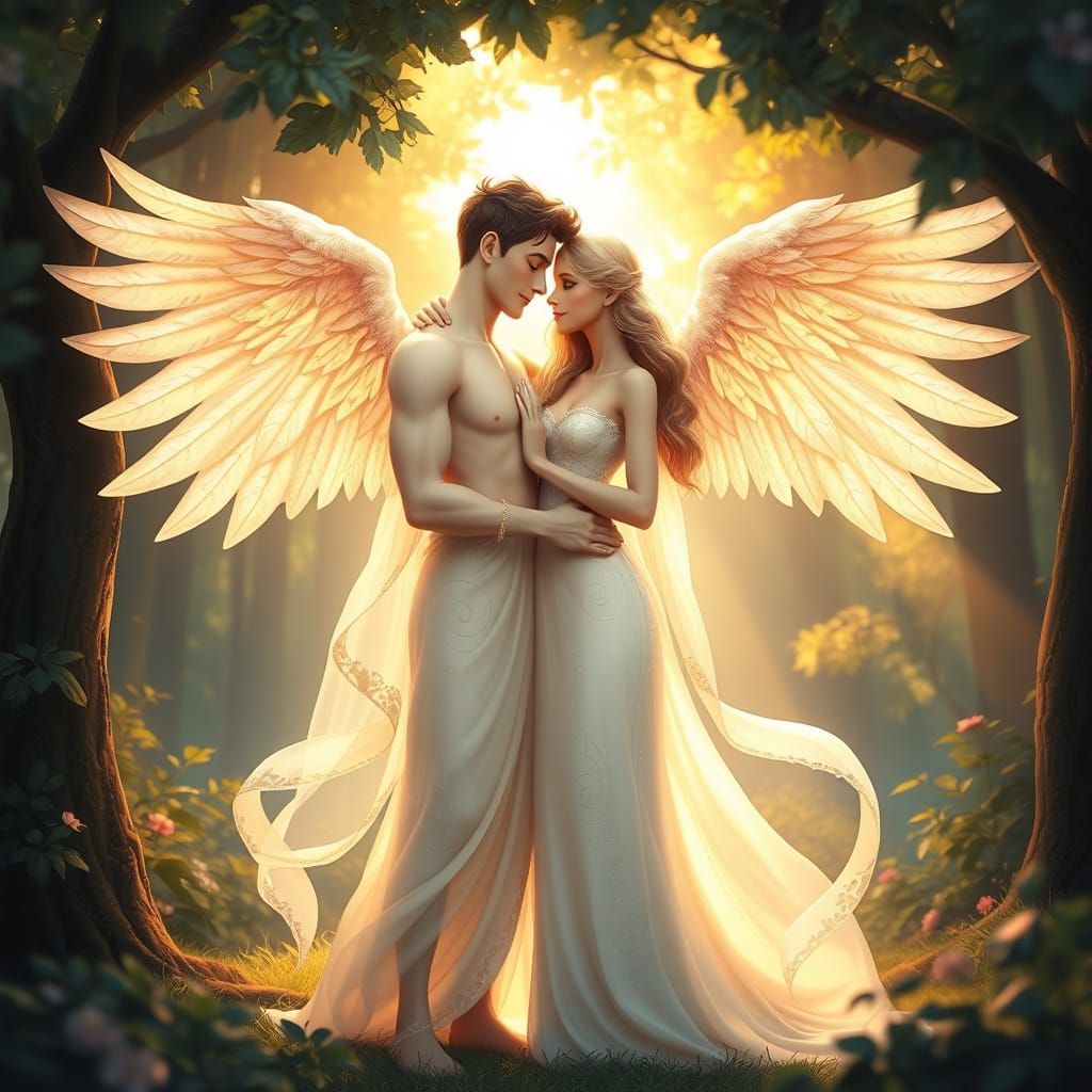 Ethereal Lovers in a Whimsical Forest